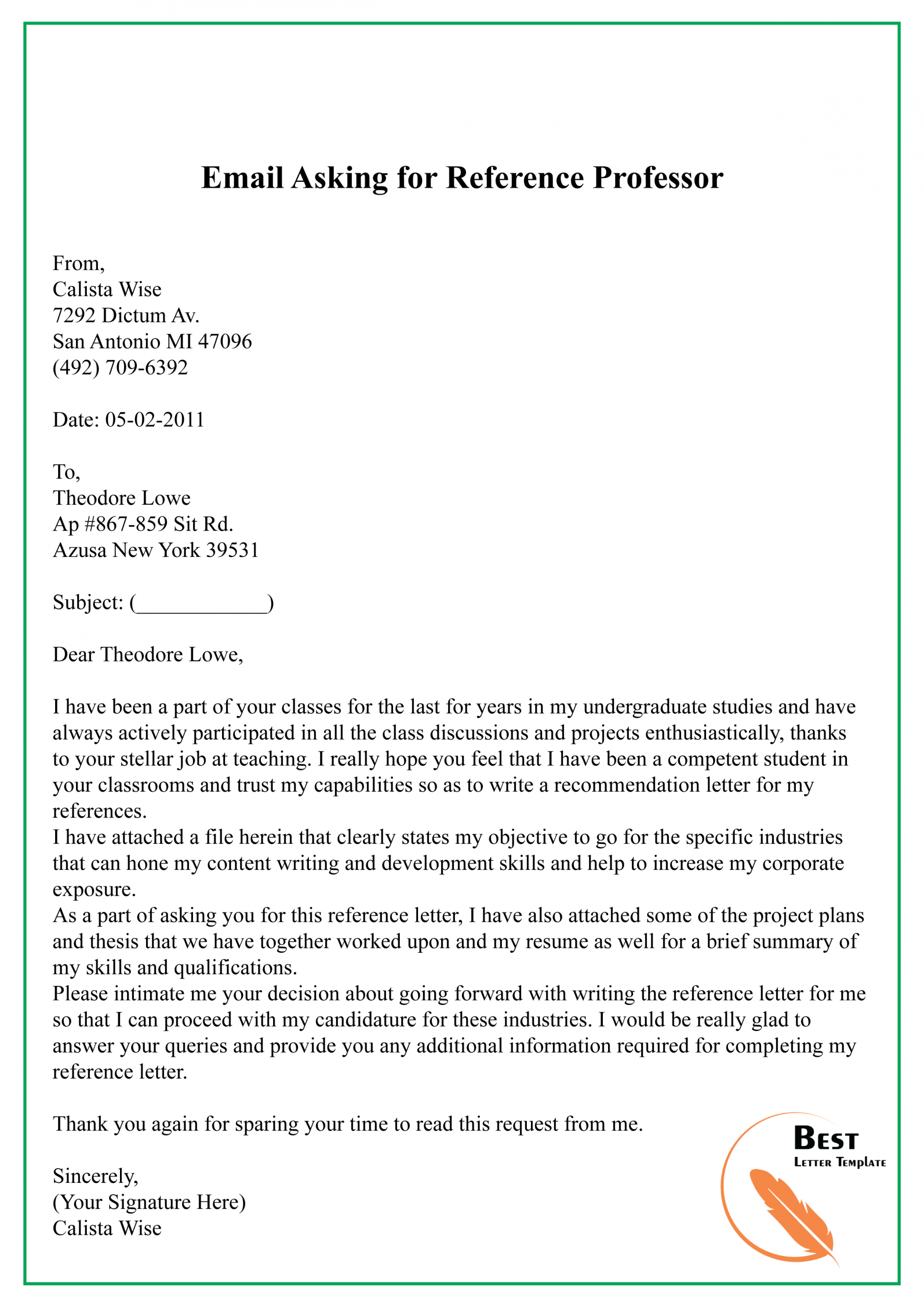 Email Asking For Reference Professor 01 Best Letter Template pertaining to proportions 2480 X 3508