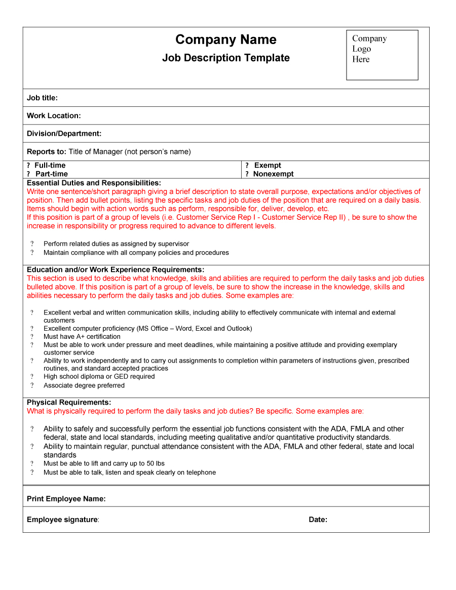 Employee Job Description Template Enom inside sizing 900 X 1165