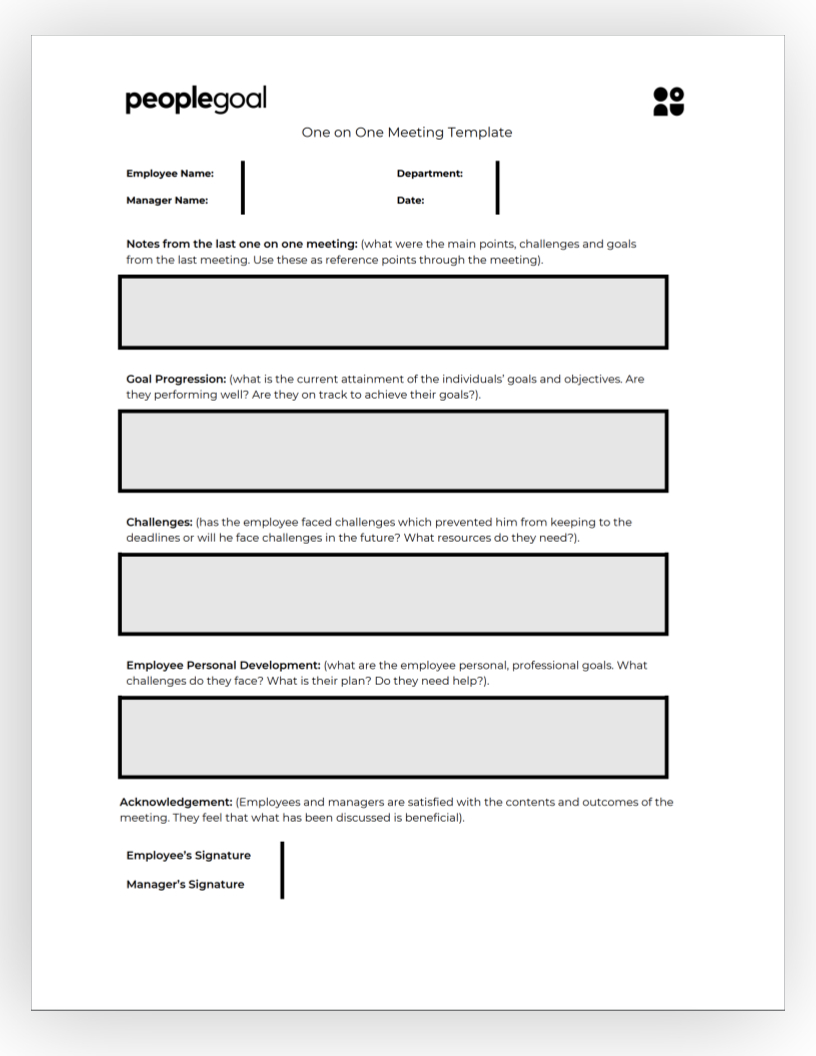 1 On 1 Meeting Template For Employee