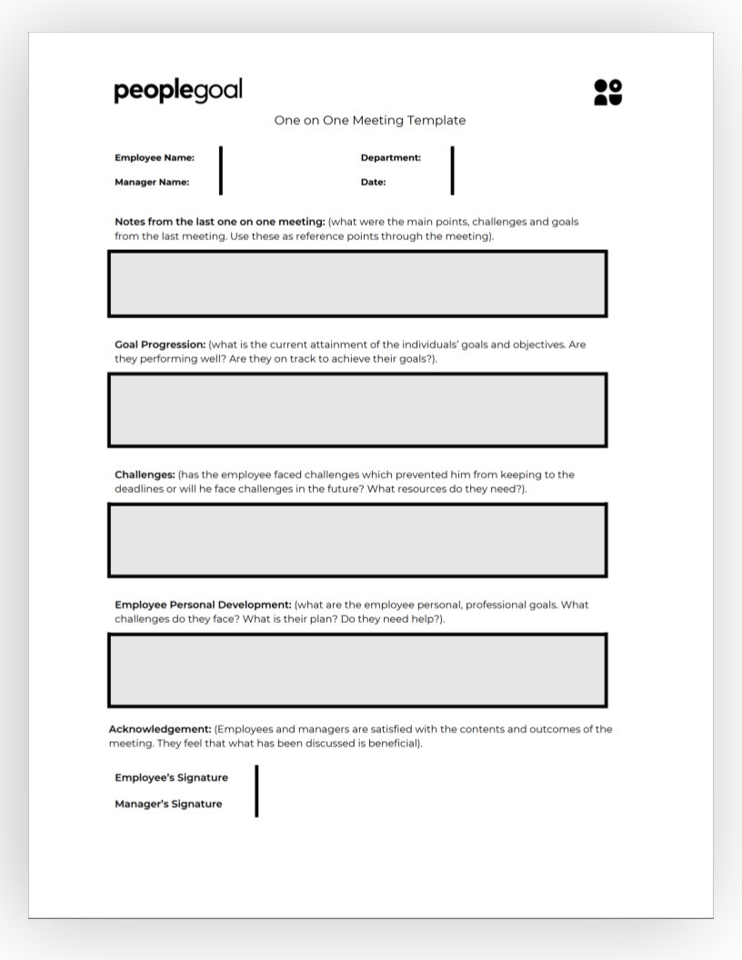 Printable One On One Meeting Template Excel