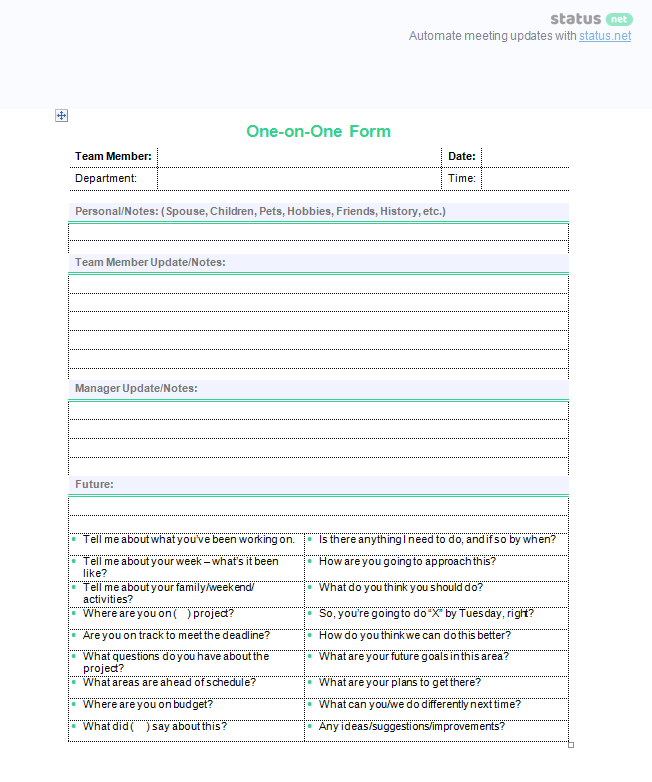 Employee One On One Meeting Template Doc Excel