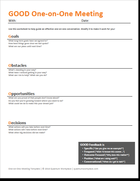 Printable Employee One-on-one Meeting Template
