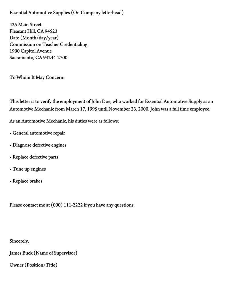 Employment Verification Letter 40 Sample Letters And inside proportions 800 X 987