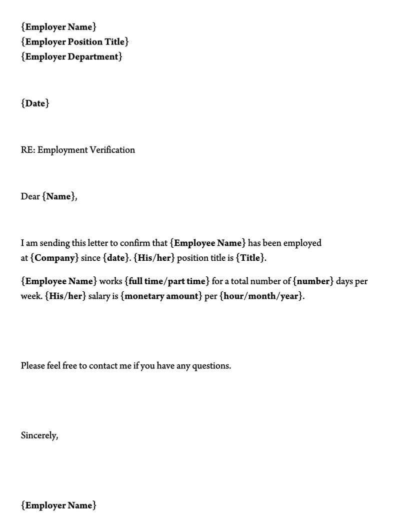 Employment Verification Letter 40 Sample Letters And with size 800 X 1063