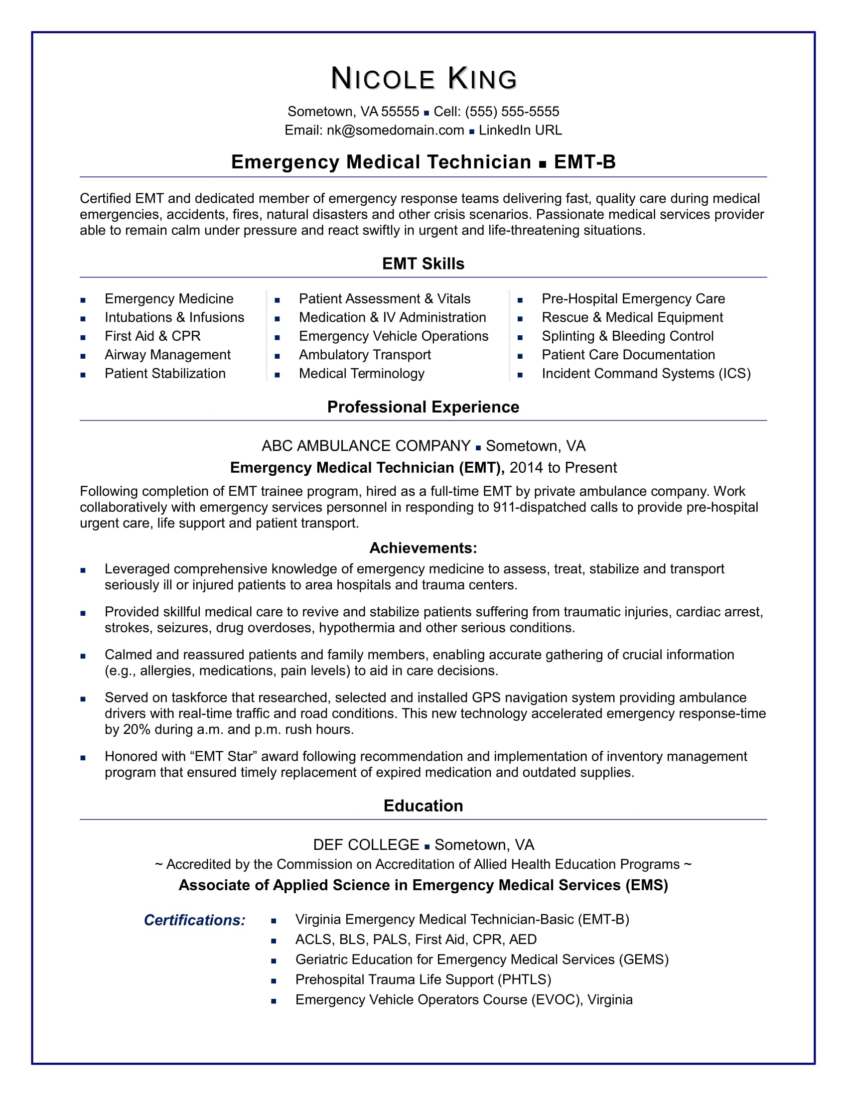 Emt Resume Sample Monster with regard to dimensions 1700 X 2200