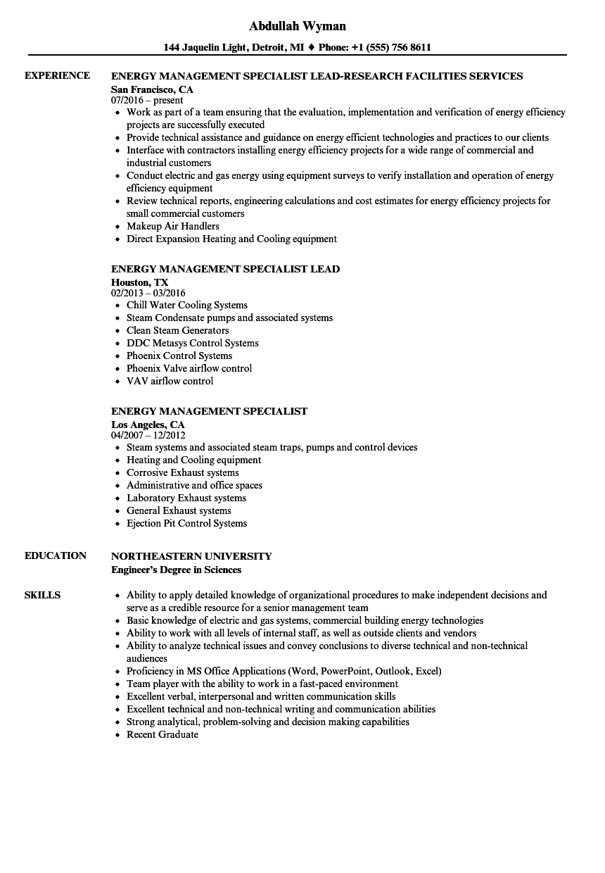 Energy Management Specialist Resume Samples Velvet Jobs pertaining to proportions 860 X 1240