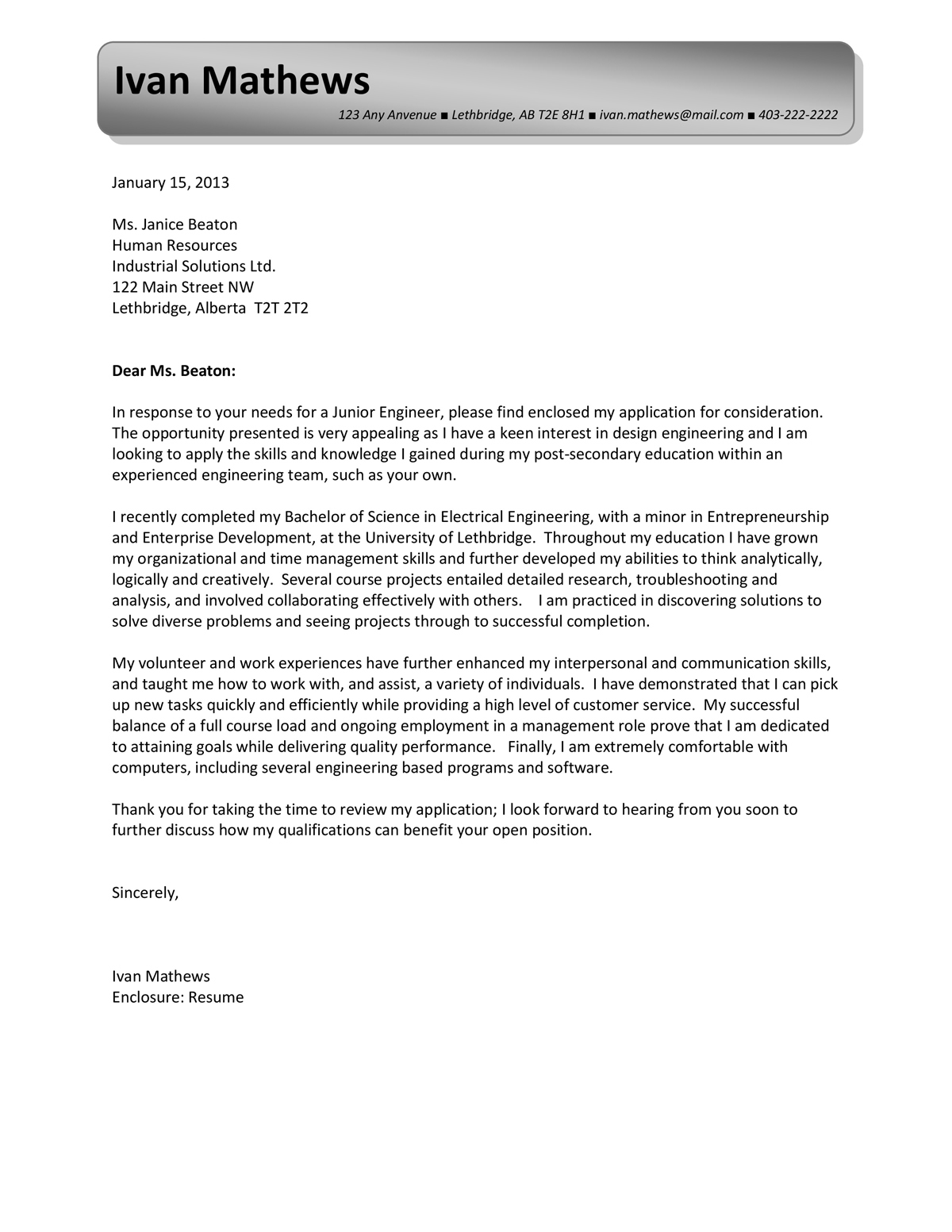 Engineering Entry Level Cover Letter Samples Templates in measurements 1200 X 1553