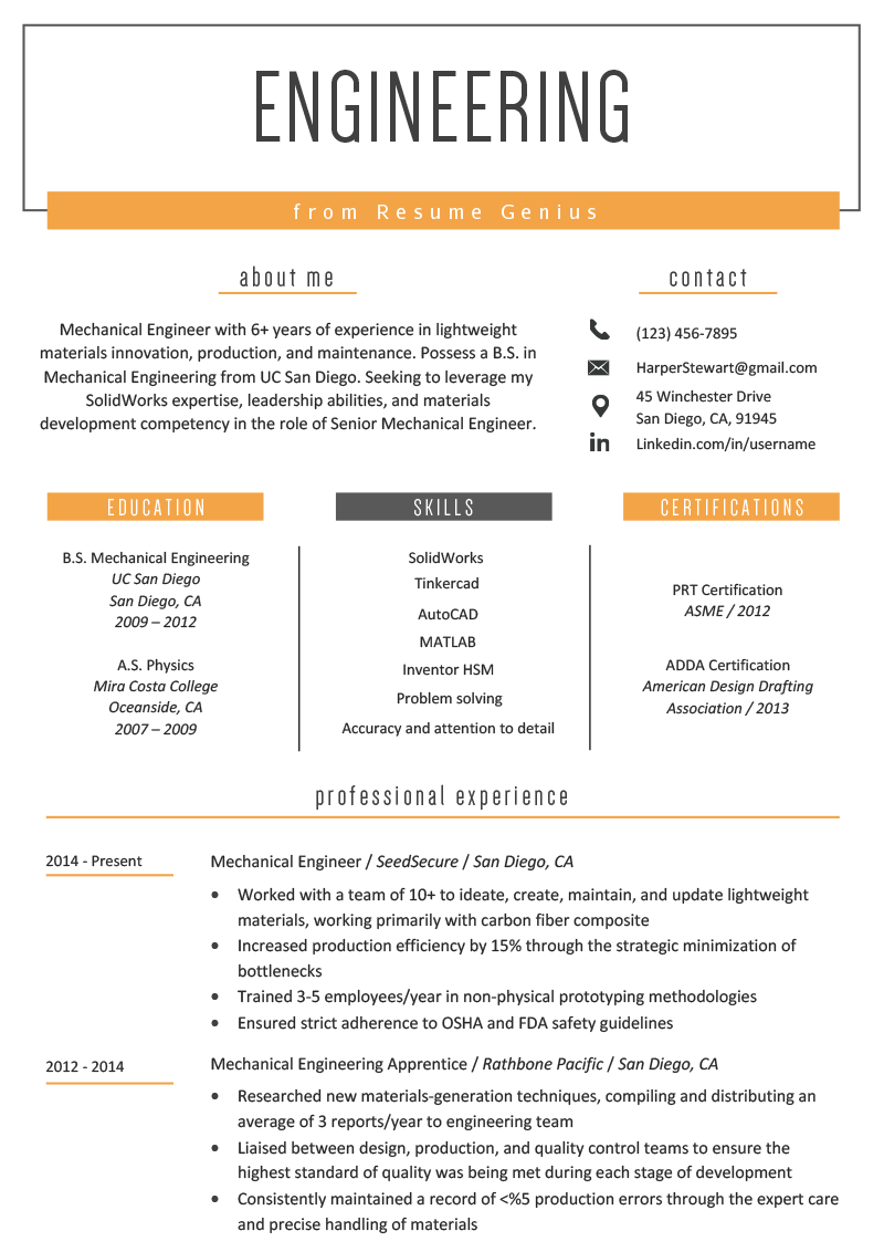 Engineering Resume Example Writing Tips Resume Genius for proportions 800 X 1132
