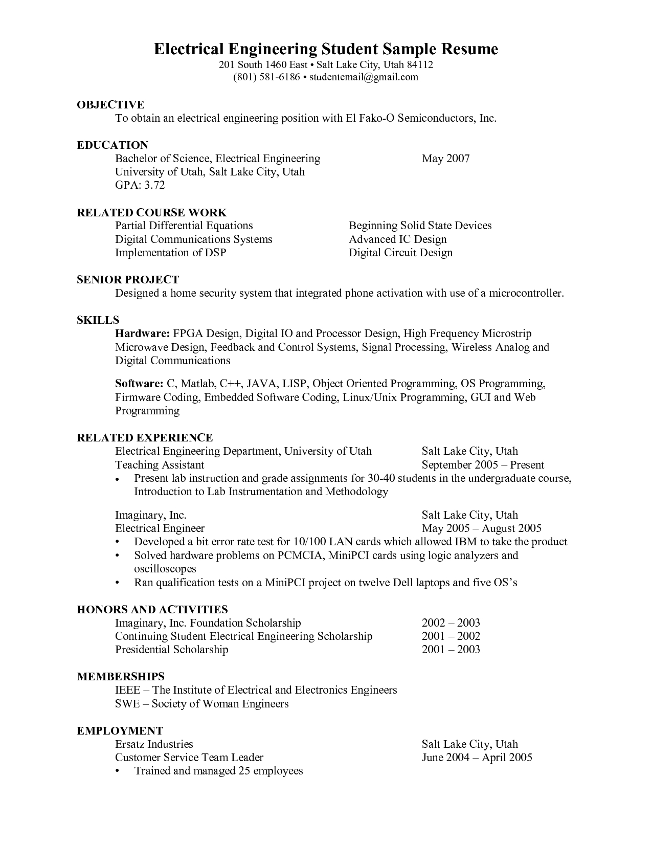 Engineering Student Sample Resume Akali for measurements 1275 X 1650