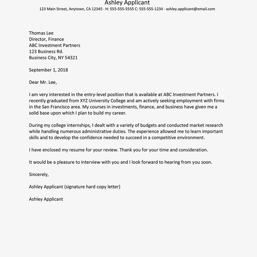 Entry Level Finance Cover Letter And Resume Samples pertaining to size 1000 X 1000