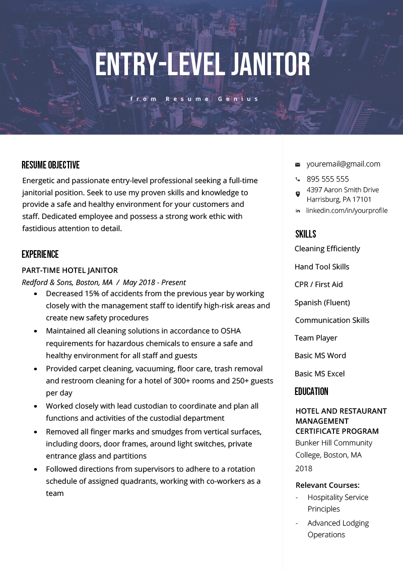 Entry Level Janitor Resume Sample Resume Genius in proportions 800 X 1132