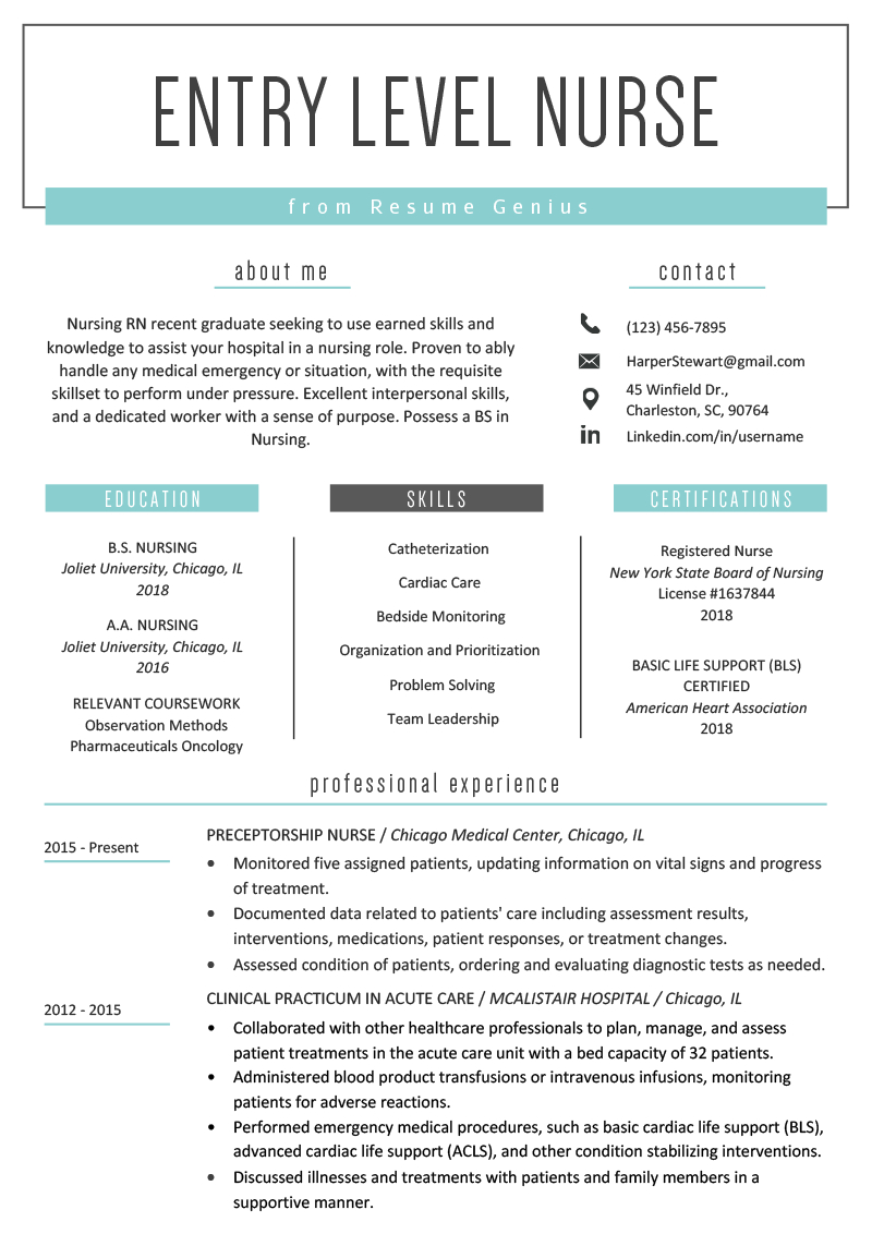 Entry Level Nurse Resume Sample Resume Genius for dimensions 800 X 1132