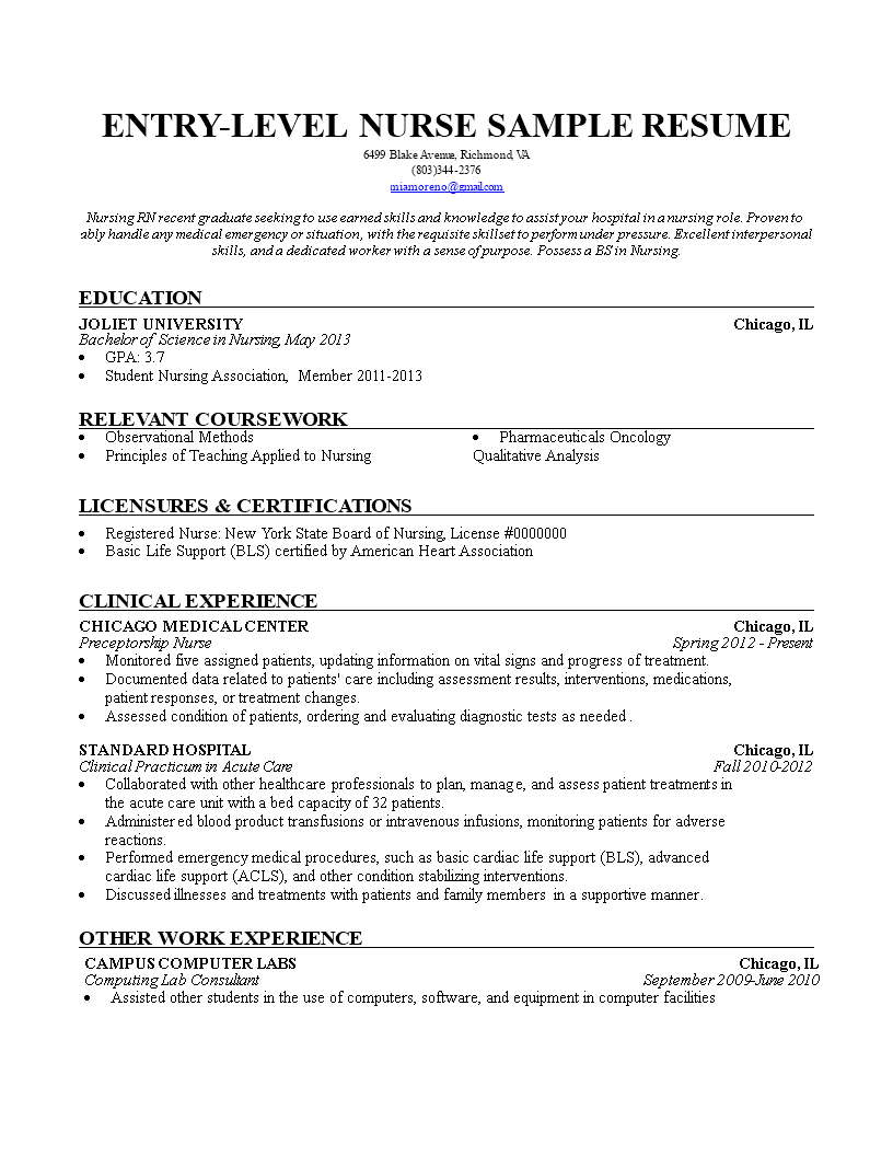 Entry Level Nurse Resume Sample Templates At within dimensions 816 X 1056