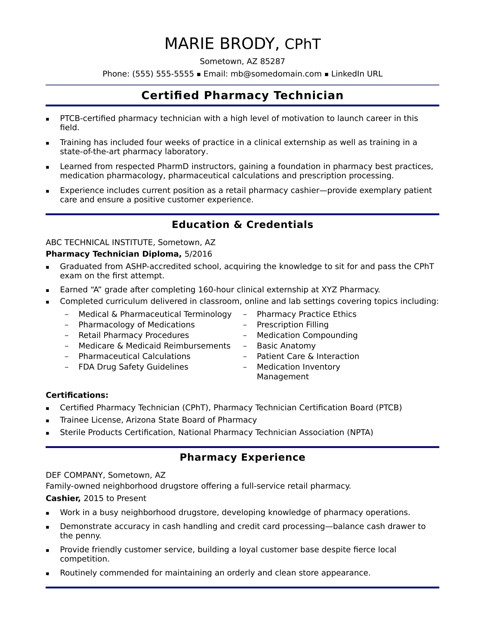 Entry Level Pharmacy Technician Resume Sample Monster throughout size 1700 X 2200