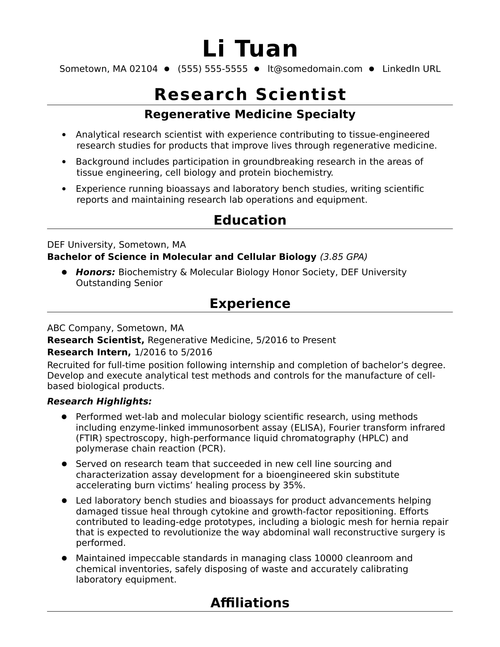 Entry Level Research Scientist Resume Sample Monster inside size 1700 X 2200