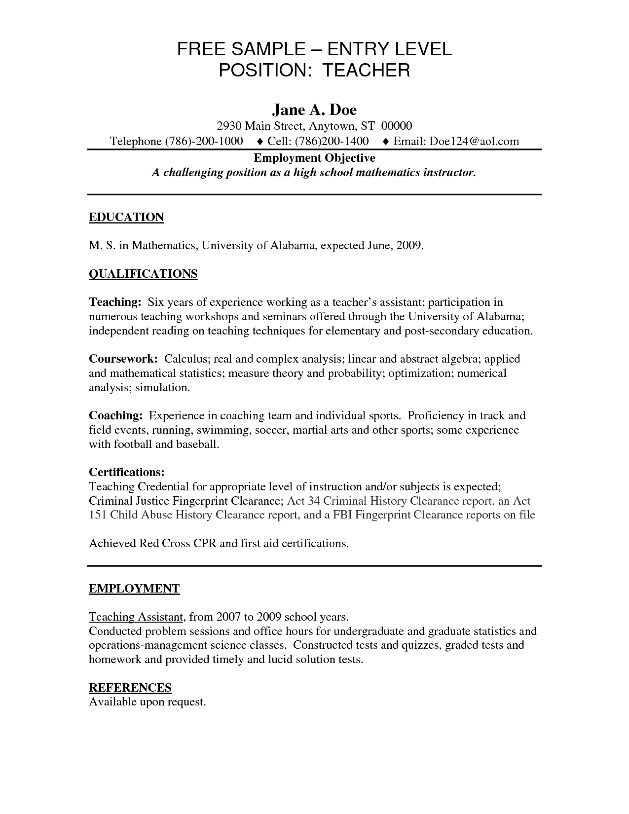 Entry Level Teacher Resume Art Example Teaching Jobs intended for sizing 1275 X 1650