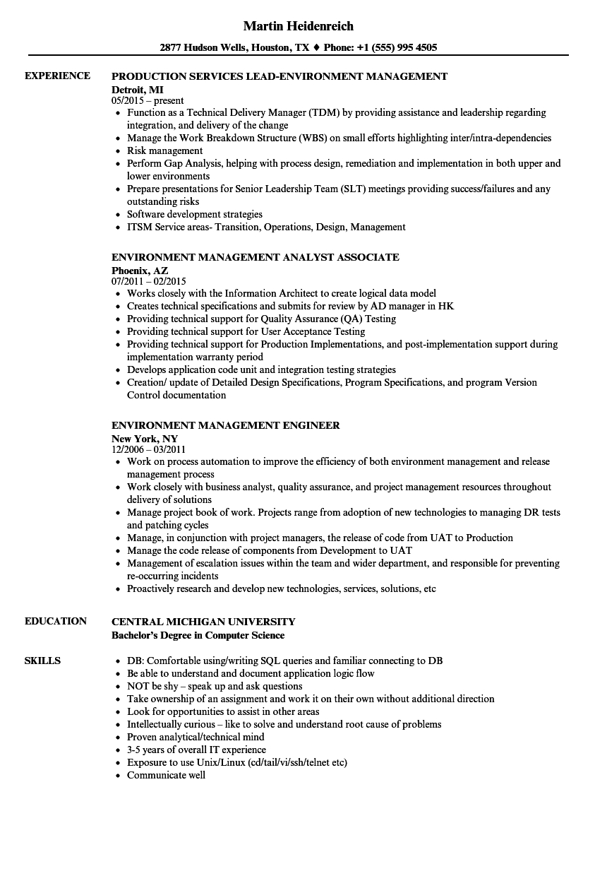 Environment Management Resume Samples Velvet Jobs throughout sizing 860 X 1240