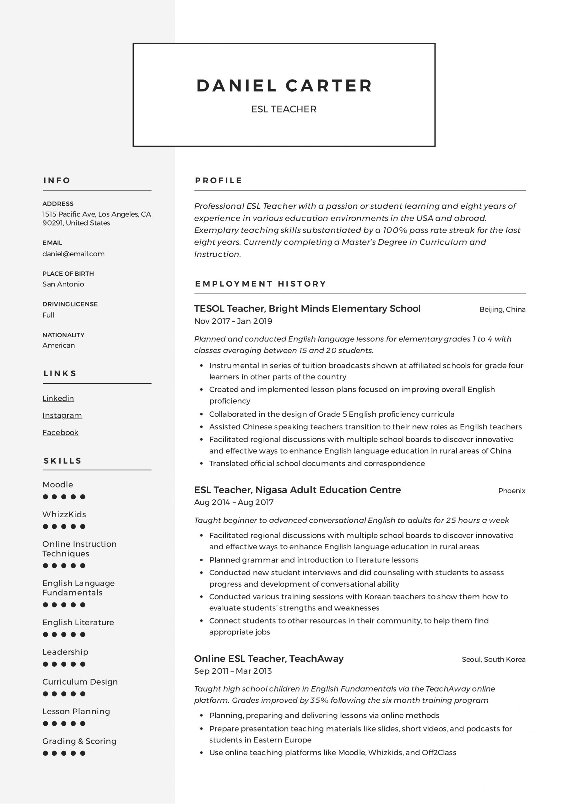 Esl Teacher Resume Writing Guide 12 Free Templates 2020 in measurements 2478 X 3507