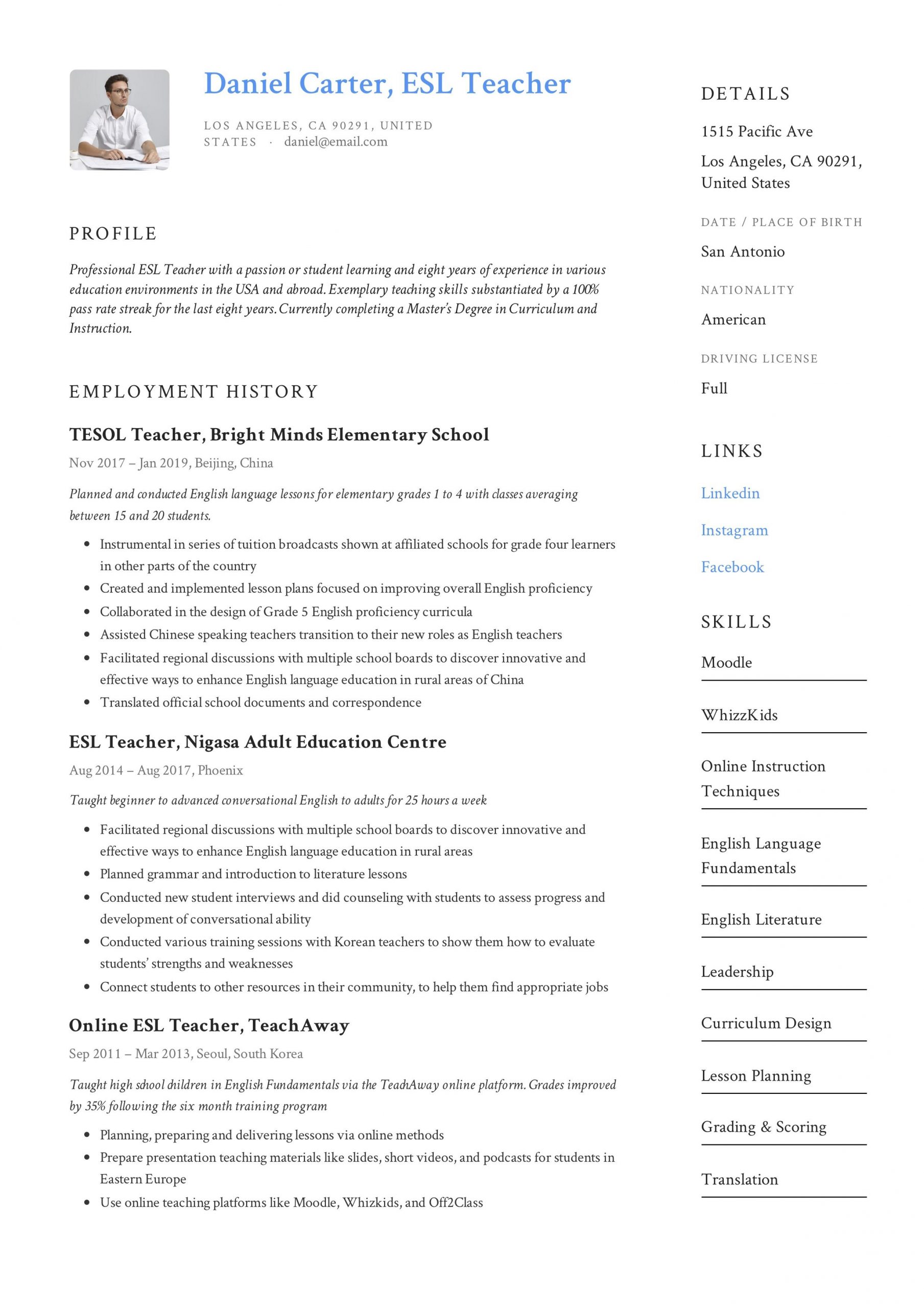 Esl Teacher Resume Writing Guide 12 Free Templates In in sizing 2478 X 3507