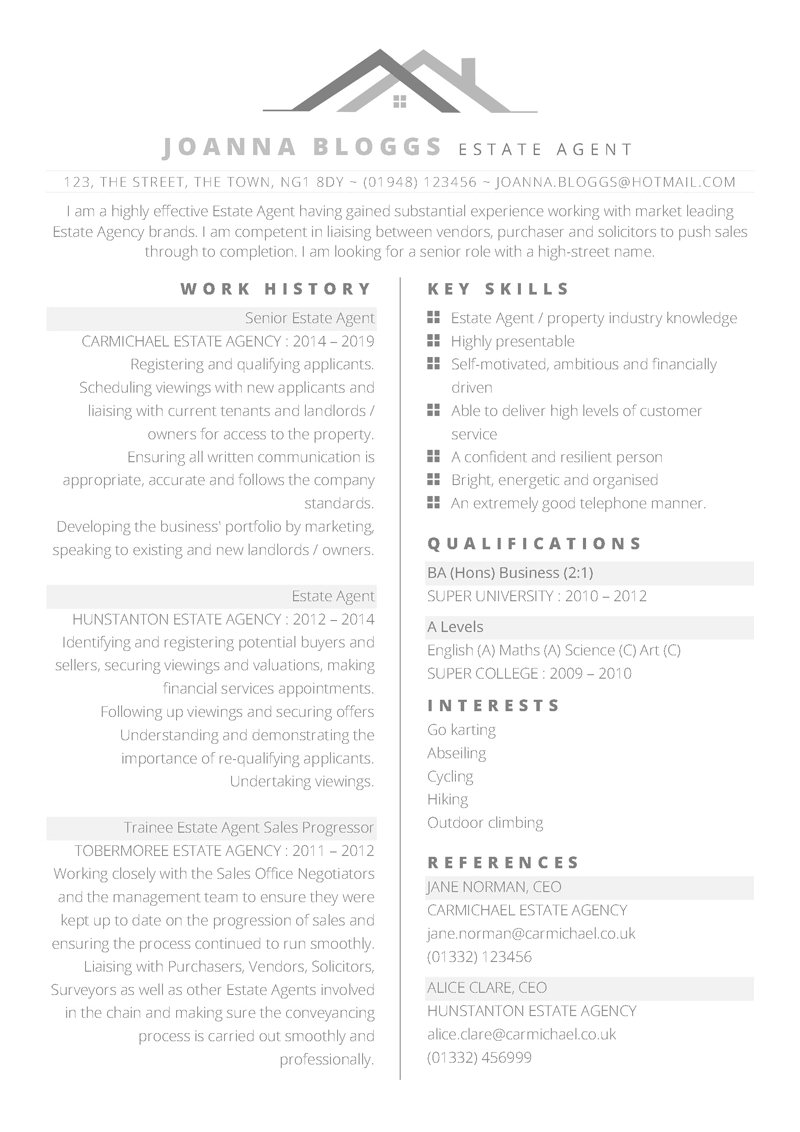 Estate Agent Cv Free Professional Property Themed Cv inside proportions 800 X 1132