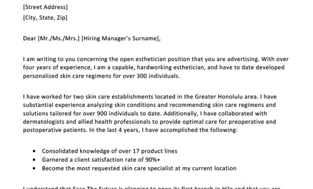 Esthetician Cover Letter Free Downloadable Sample Resume in size 800 X 1132