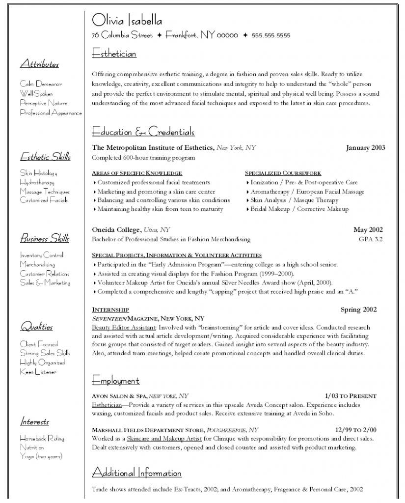Esthetician Esthetician Resume Cover Letter For Resume with regard to dimensions 825 X 1024