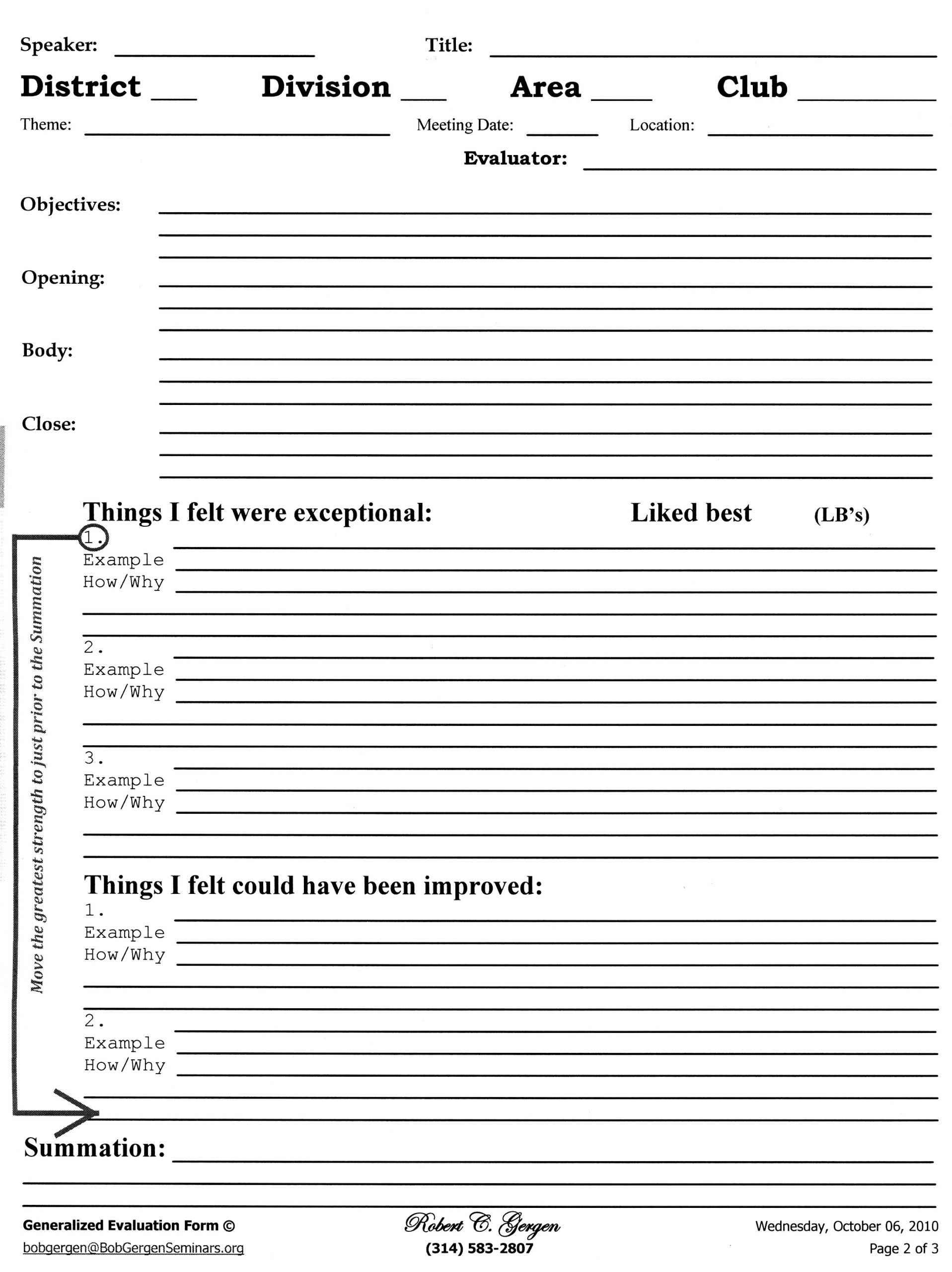 Evaluation Template South County Toastmasters with proportions 2199 X 2937