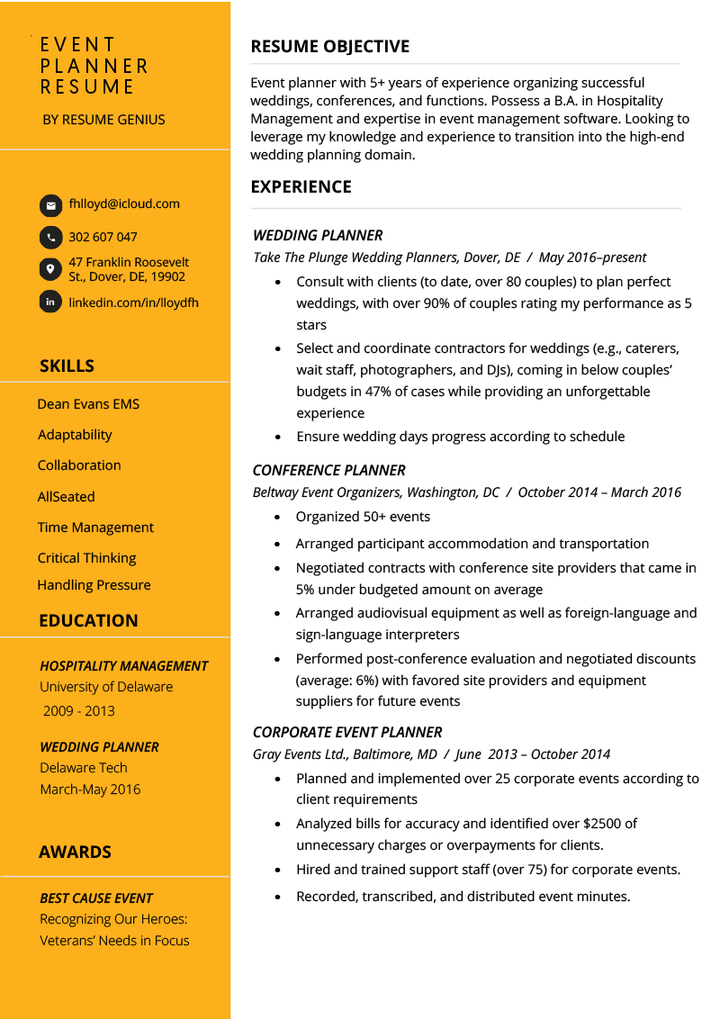 Event Planner Resume Example Tips Resume Genius in proportions 800 X 1132