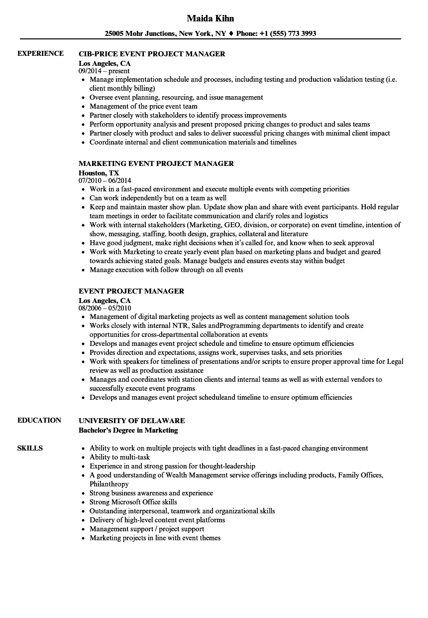 Event Project Manager Resume Samples Velvet Jobs in measurements 860 X 1240