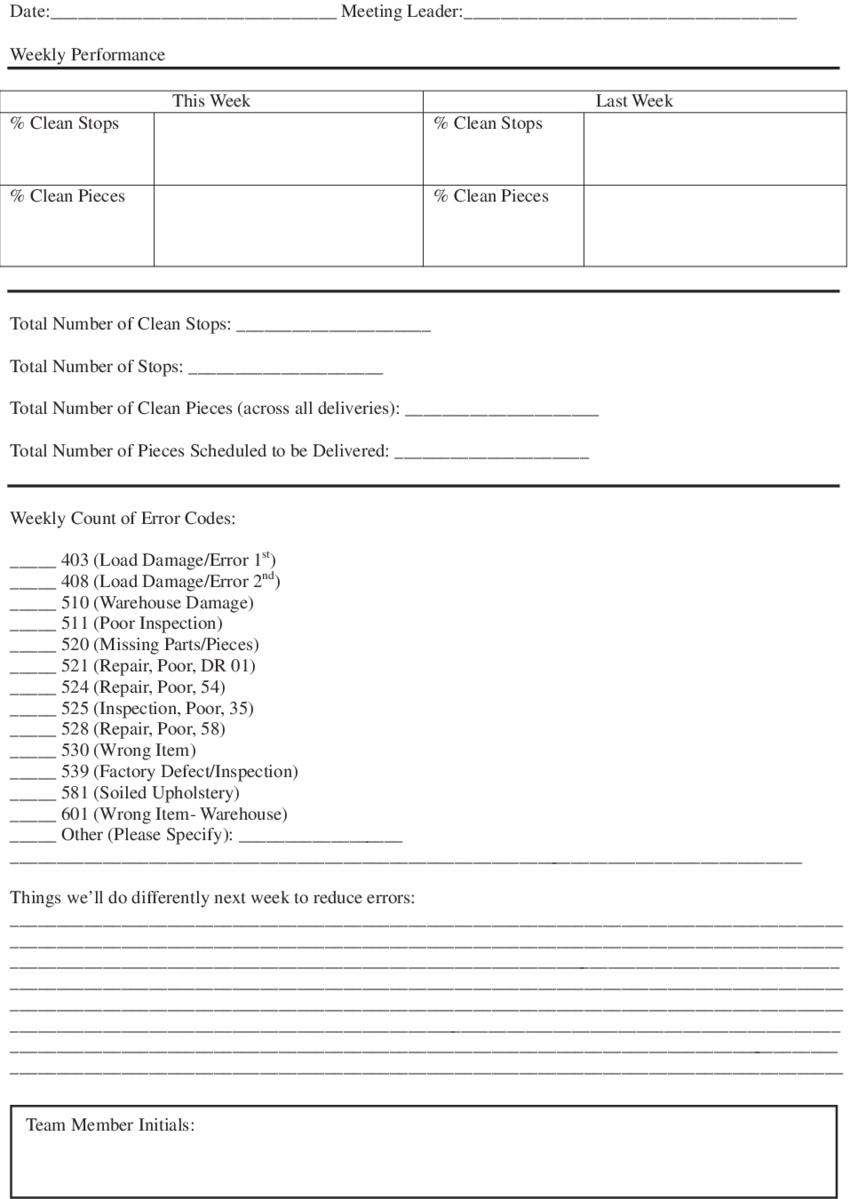 Example Of A Weekly Feedback Meeting Form Download pertaining to sizing 850 X 1199