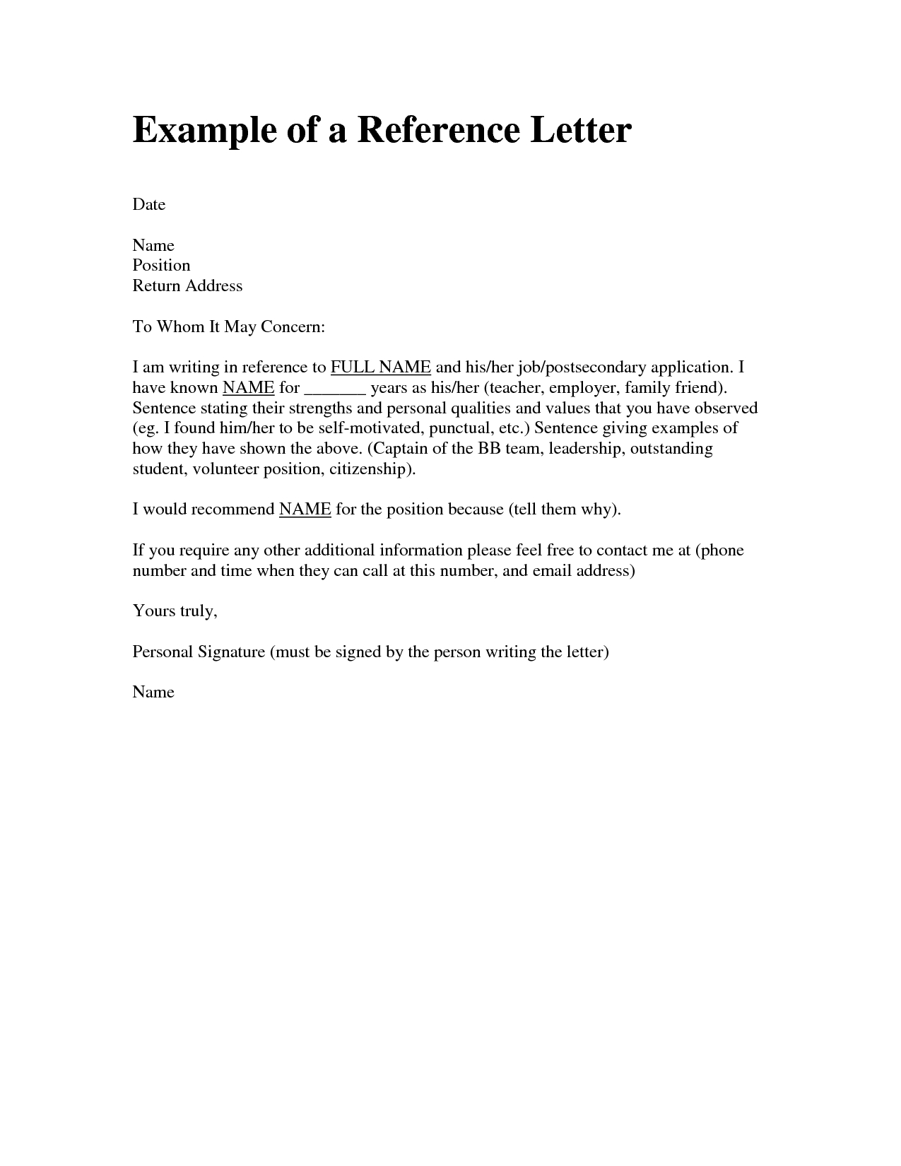 Example Personal Reference Letter Friend Debandje throughout measurements 1275 X 1650