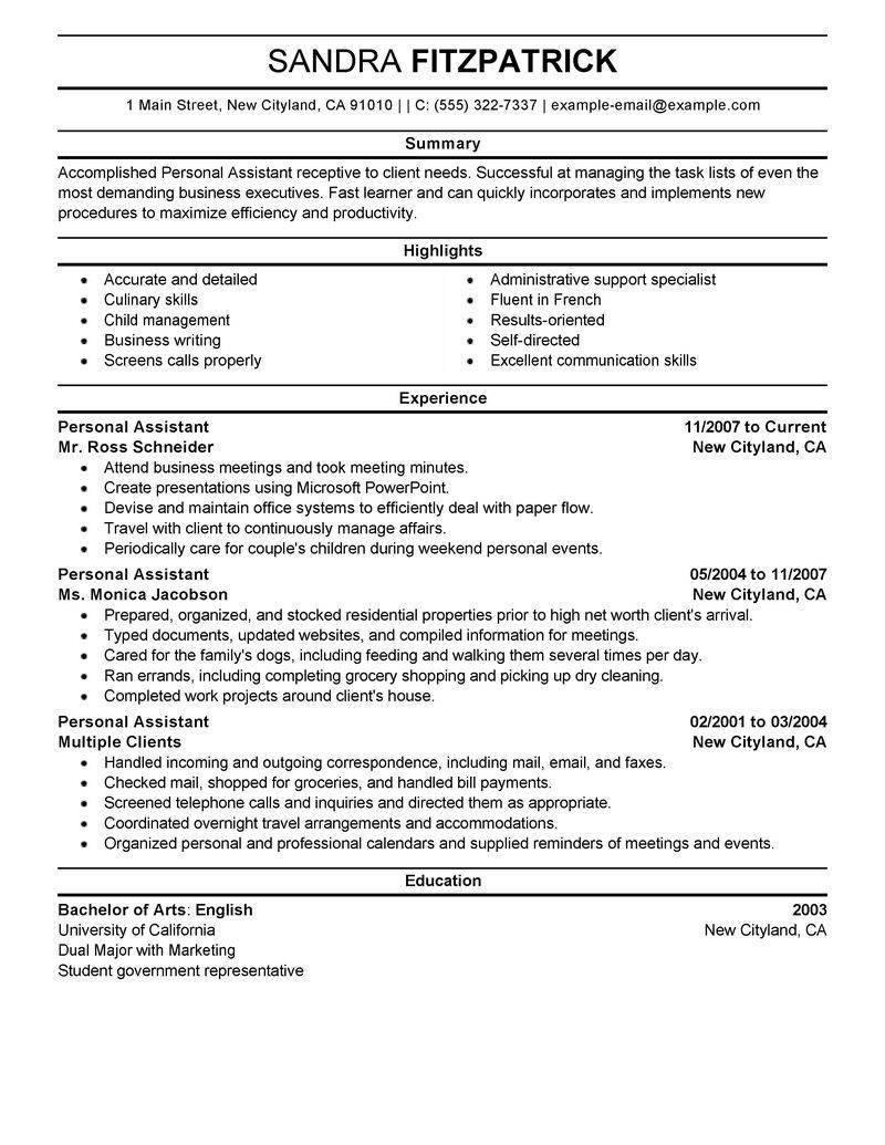 Example Personal Resume Profile Sample Template Professional regarding size 800 X 1035