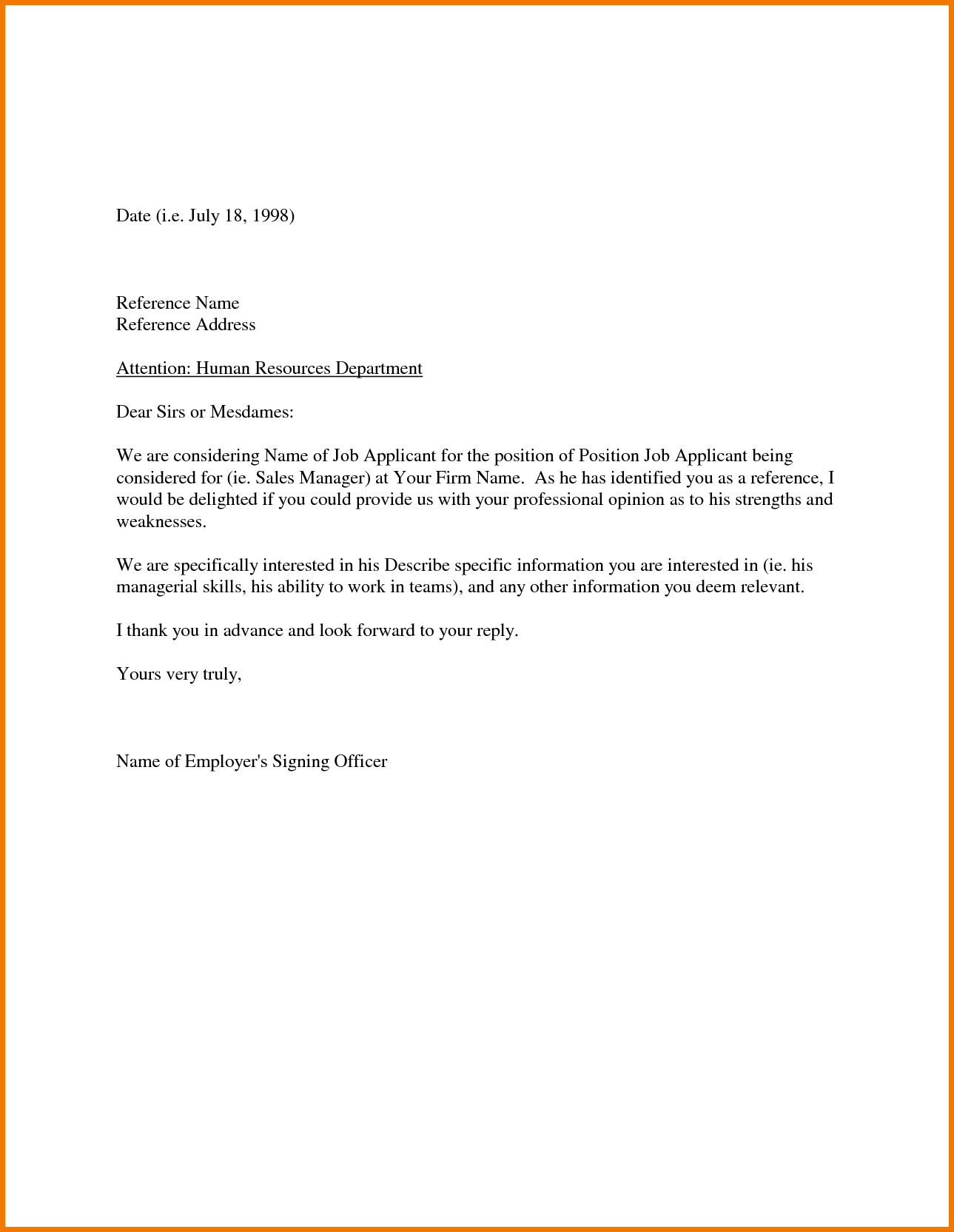 Example of job letter from employer
