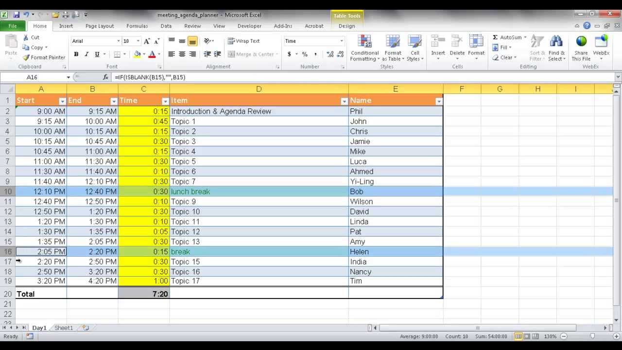 Excel Agenda Debandje inside measurements 1280 X 720