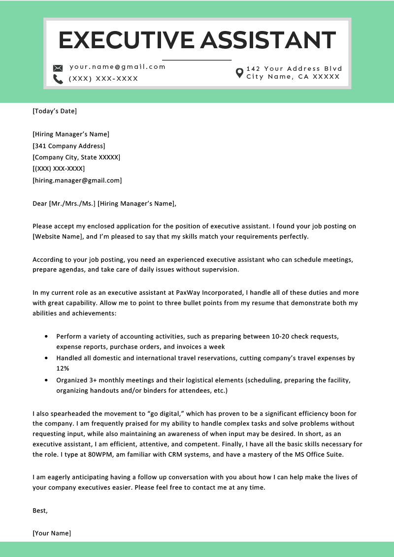 Executive Assistant Cover Letter Example Tips Resume Genius within sizing 800 X 1132