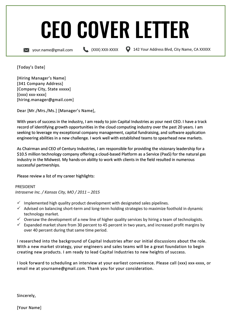 Executive Cover Letter Examples Cover Letter For Resume throughout sizing 800 X 1132