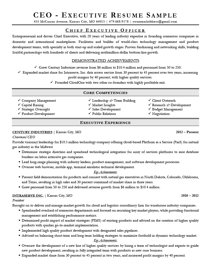 Executive Resume Examples Writing Tips Ceo Cio Cto in size 800 X 1035