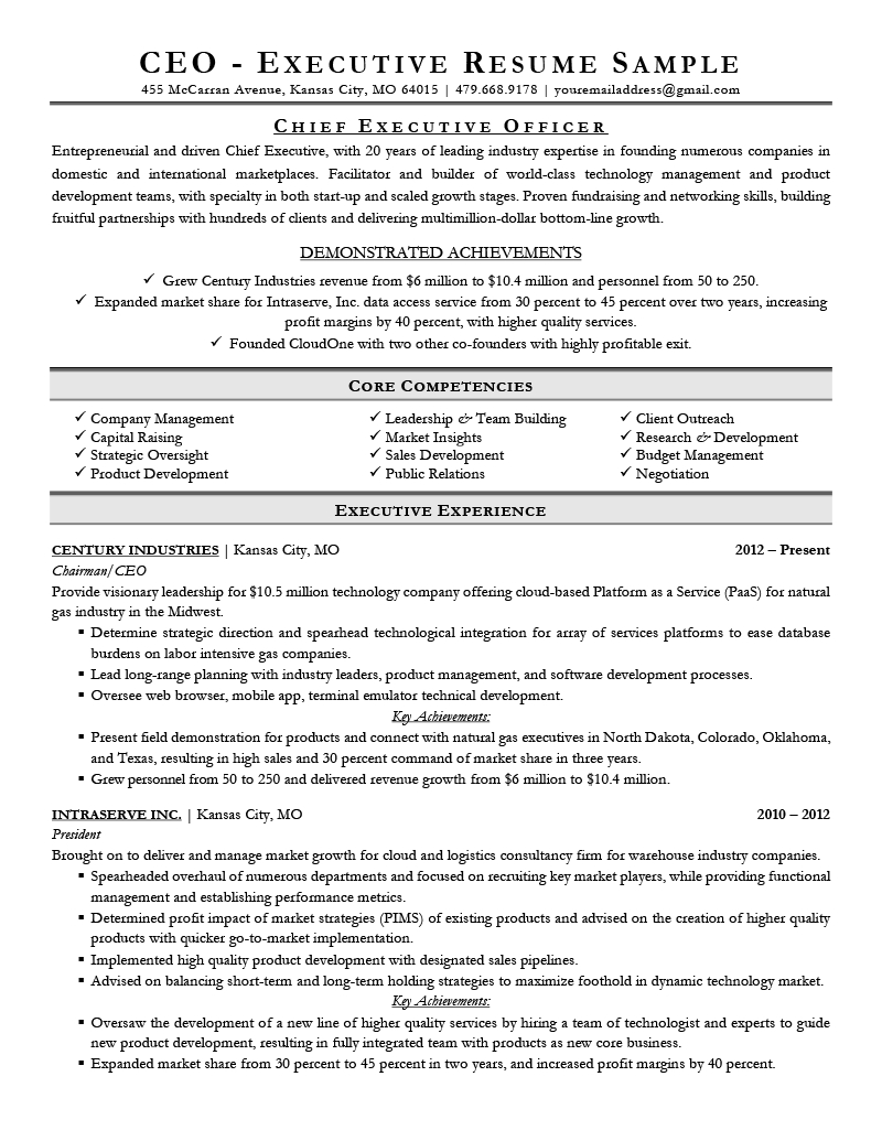 Executive Resume Examples Writing Tips Ceo Cio Cto intended for size 800 X 1035