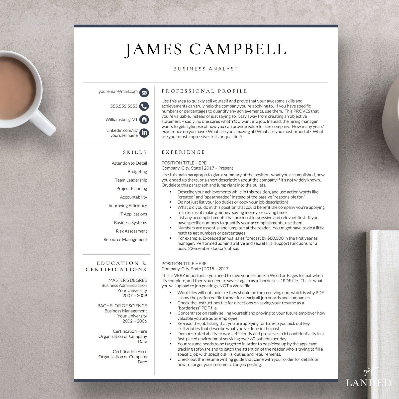 Executive Resume Template For Word Pages The Campbell pertaining to sizing 1600 X 1600