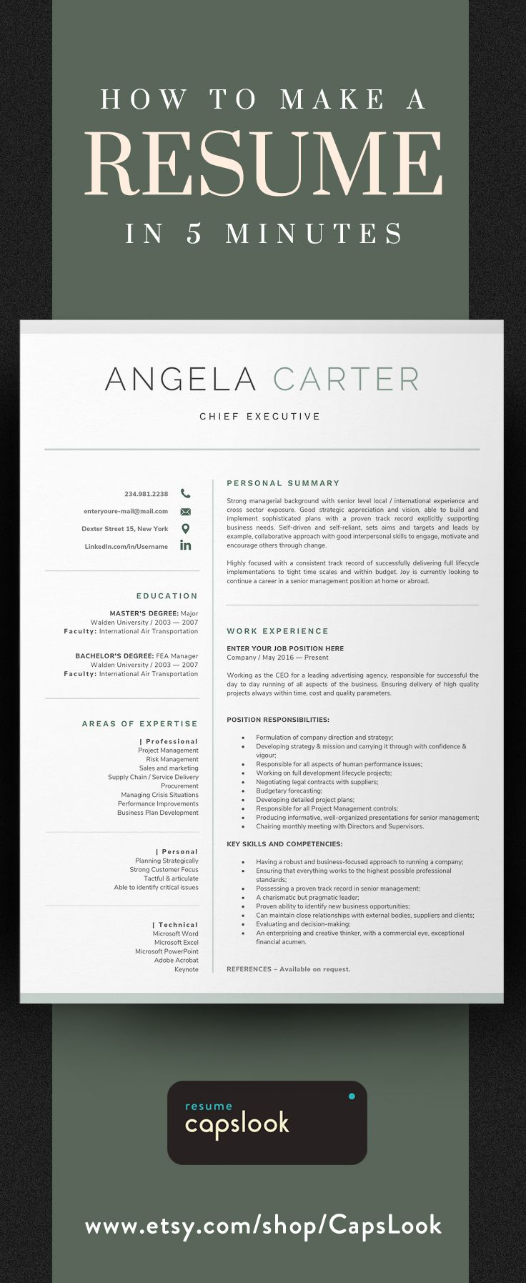Executive Resume Template Instant Download Cv Template pertaining to dimensions 736 X 1795