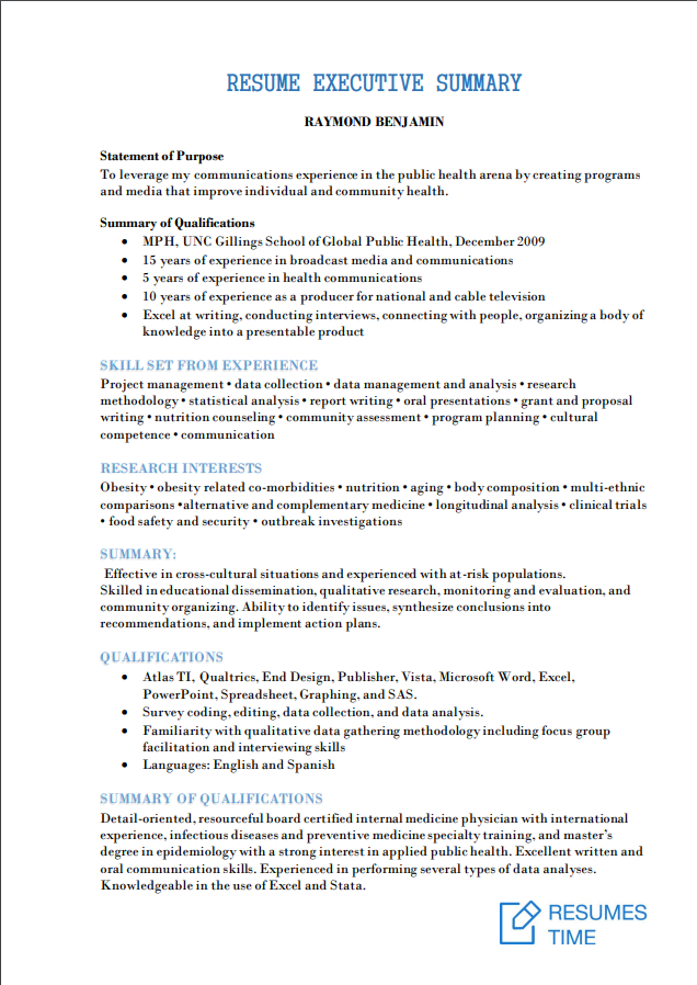 Executive Summary Examples For Resume Akali inside dimensions 636 X 898