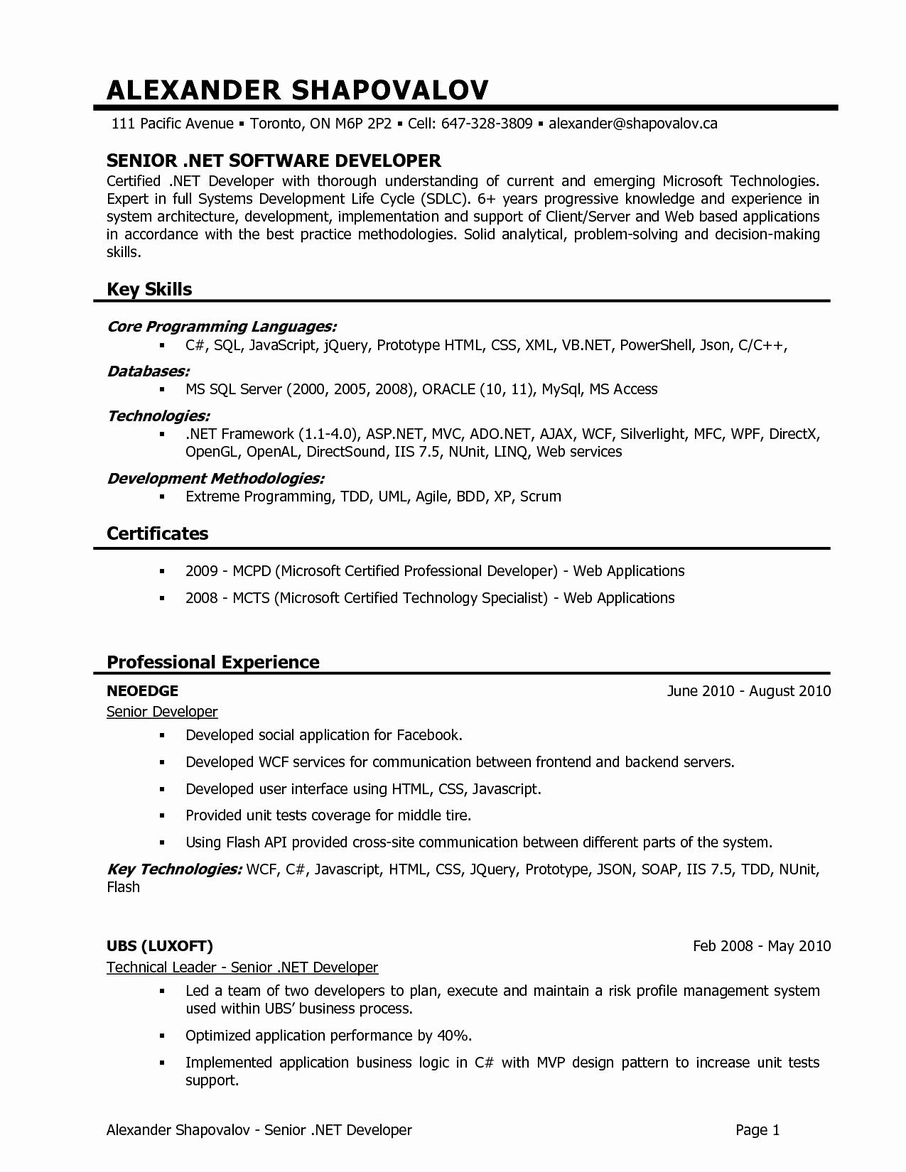 Asp.net Web Developer Cv Template • Invitation Template Ideas