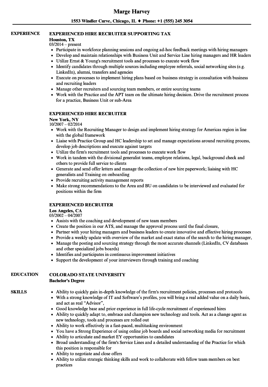 Experienced Recruiter Resume Samples Velvet Jobs regarding sizing 860 X 1240