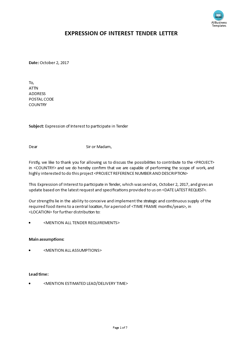 Expression Of Interest Tender Cover Letter Templates At with measurements 793 X 1122