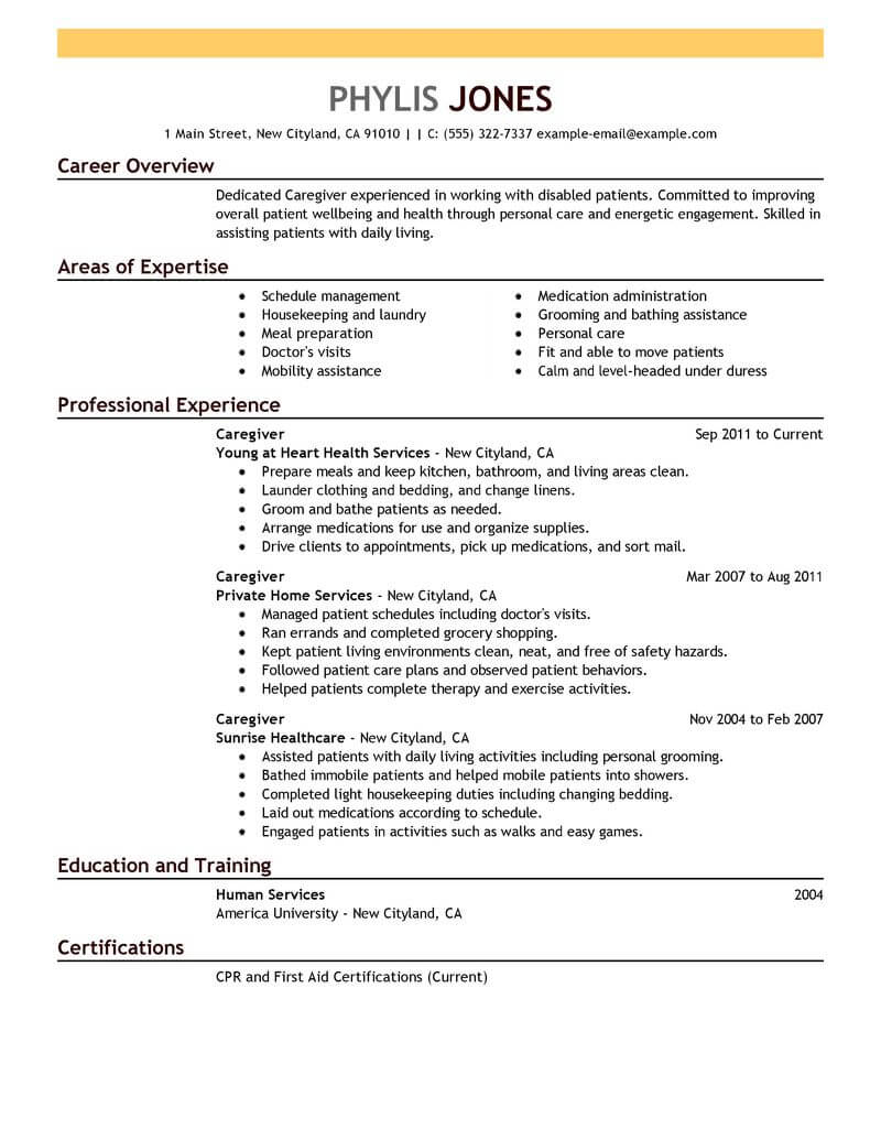 Eye Grabbing Caregiver Resumes Samples Livecareer in sizing 800 X 1035