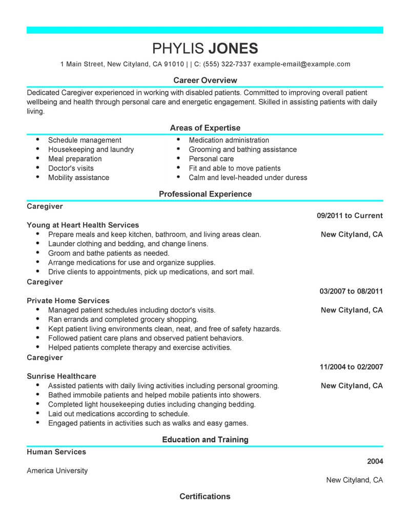 Eye Grabbing Caregiver Resumes Samples Livecareer pertaining to dimensions 800 X 1035