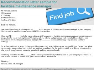 Facilities Maintenance Manager Recommendation Letter for sizing 1024 X 768