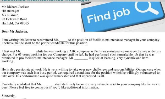 Facilities Maintenance Manager Recommendation Letter for sizing 1024 X 768