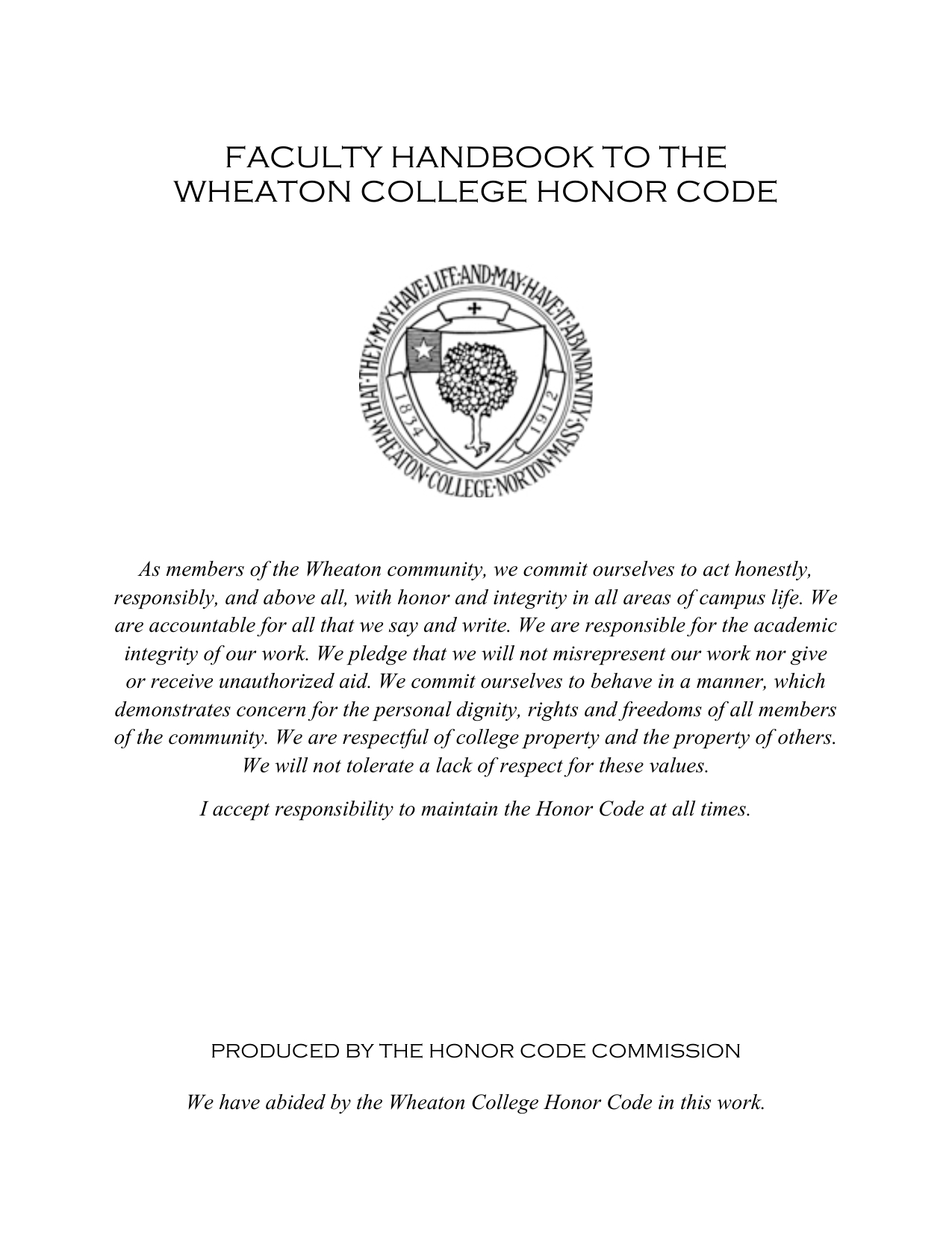 Faculty Handbook To The Wheaton College Honor Code regarding sizing 791 X 1024