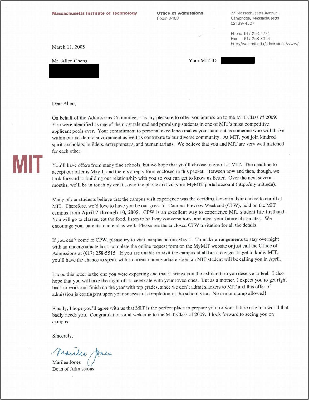 Fake College Acceptance Letter Inspirational Mit Acceptance for dimensions 990 X 1281